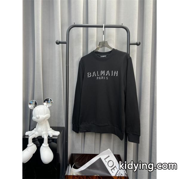 BALMAIN コピー 秋冬 日常シンプル ユニセックス ホワイト 円领 ミニロゴ スウェット バルマン-1
