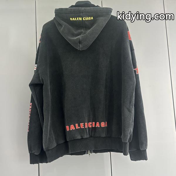 スタイリッシュ☆バレンシアガジップアップコピーBALENCIAGA SPONSOR LOGOS LARGE ZIP-UP HOODIE IN BLACK FADED-1