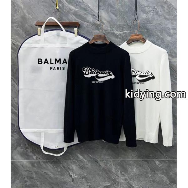 BALMAIN コピー 秋冬ストリート個性 トレンディ ブラック × ホワイト 半高领 アートロゴ ニットセーター バルマン-0