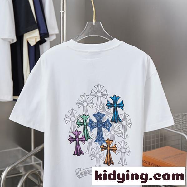 CHROME HEARTS クロムハーツ 2026新作 メンズ 半袖Tシャツ クロスフラワー プリント ワンポイント オーバーサイズ-6