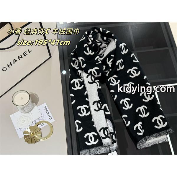 CHANEL シャネル 2025秋冬新作 经典ダブルC柄 カシミヤ混ウールマフラー ブラック×ホワイト 高級感抜群-3