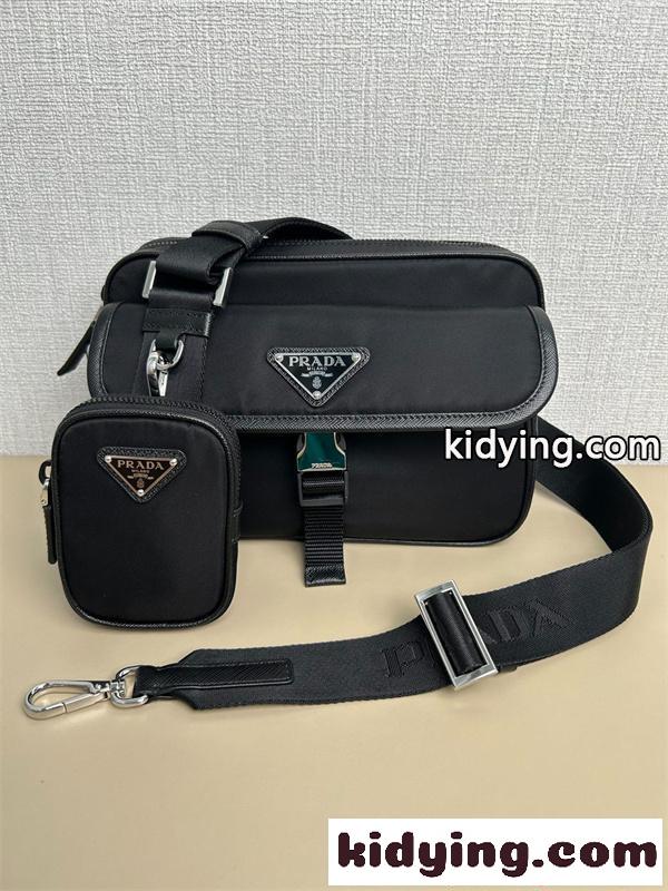 ショルダーバッグ PRADA コピー バッグ 本革 トライアングルディテール プラダ ブラック 取り外しミニポーチ付き 軽量 防水風-2