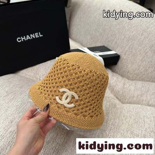 2026新作 CHANEL シャネル 透かし編みバケットハット レディース サマーニット帽 軽量通気性 ワイドブリム ココマークデザイン-5