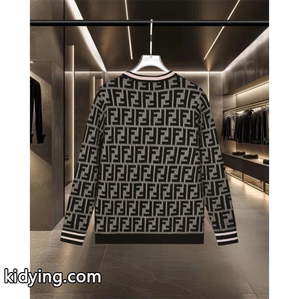 ニット セーター メンズ FFロゴ 総柄 グレー  長袖 FENDI フェンディ コピー-1