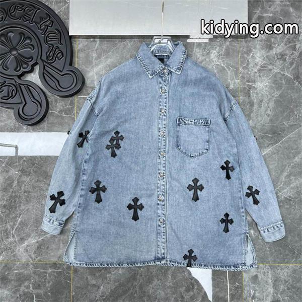 クロムハーツ コピー 個性的 クール デニムシャツ クロスワッペン デザイン CHROME HEARTS-1