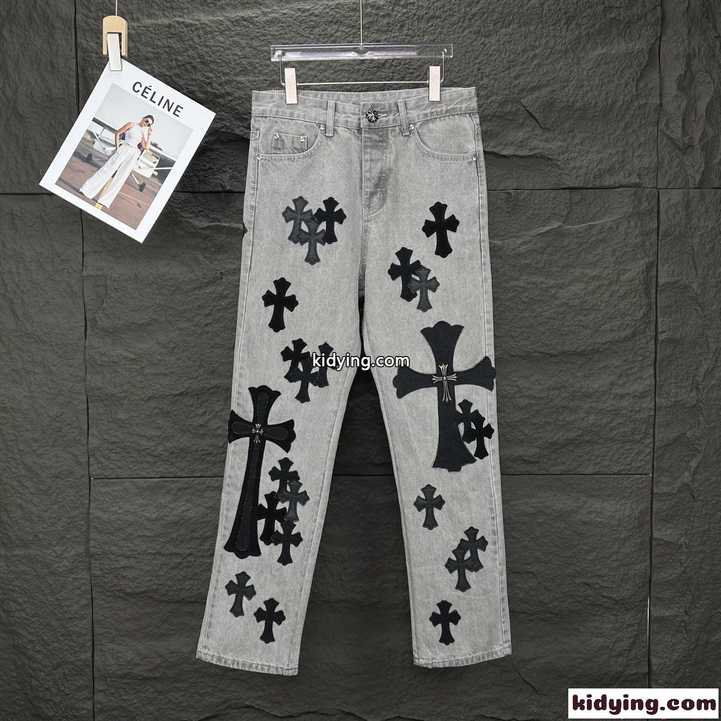 クロムハーツ コピー パンツ メンズ デニム Chrome Hearts クロスロゴ刺繍 多重デザイン ウォッシュ加工 上質素材 カップル着用可能 春新作-0