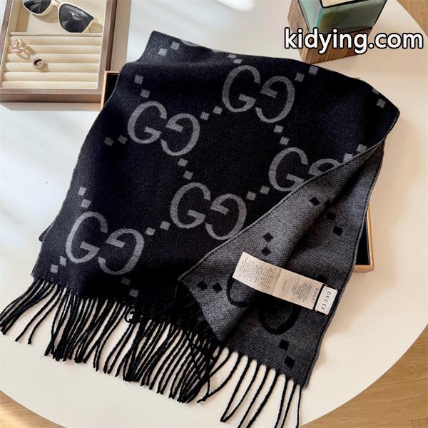 GUCCI グッチ コピー シック 大判ストール ブラック グレー配色 防寒-4