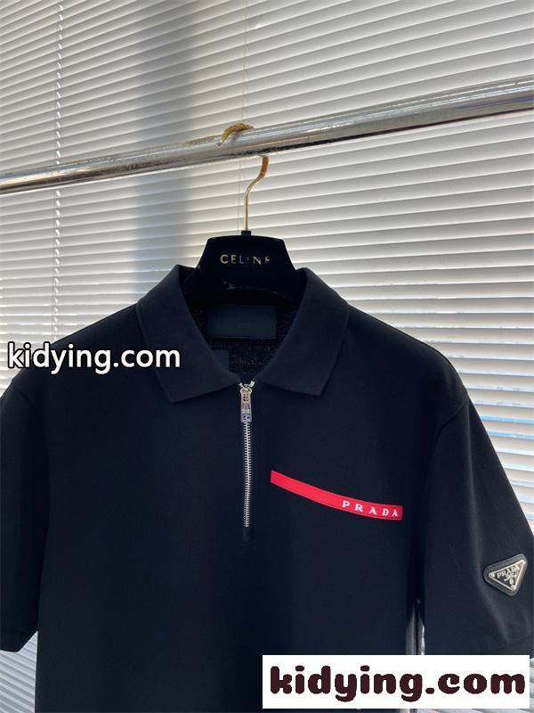 プラダ コピー PRADA 半袖ポロシャツ ジップ ワンポイント シンプル 上品 ストレッチ素材-2
