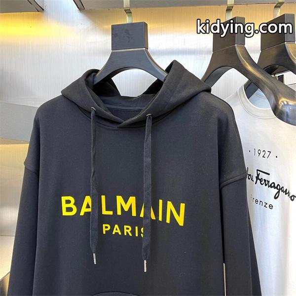 BALMAIN 偽物 秋冬 ストリートシャープ トレンディ ホワイト 連帽 大字母プリント スウェット バルマン-5