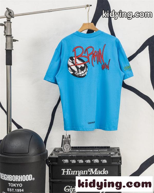 CHROME HEARTS クロムハーツ コピー メンズ 半袖Tシャツ ポケット付き ロゴプリント クルーネック ブルー-1