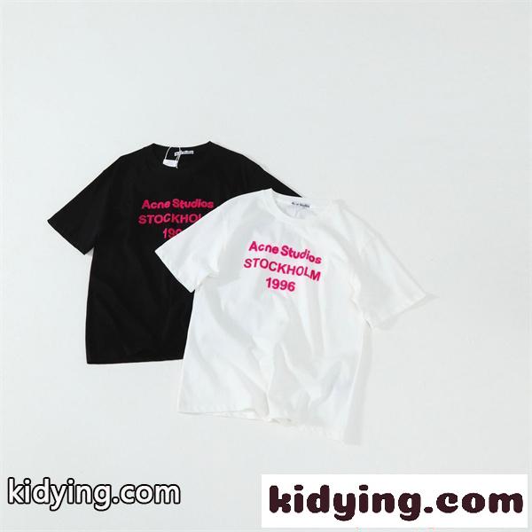 アクネストゥディオズ コピー プリントTシャツ Acne ブラック ホワイト 半袖 ストリート ペアコーデ-0