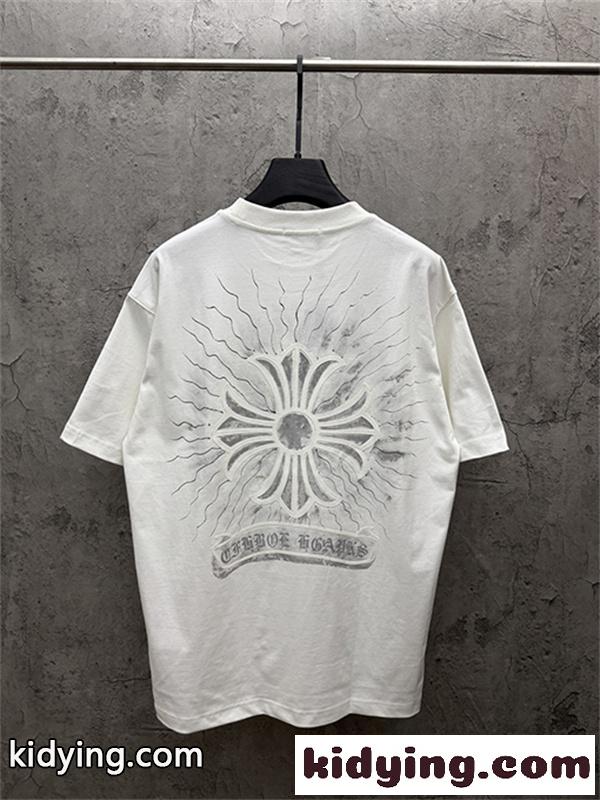 ブラック 半袖Tシャツ Chrome Hearts マルチカラークロスプリント クロムハーツ コピー ペイントスプラッシュ クルーネック ゆったりシルエット-2