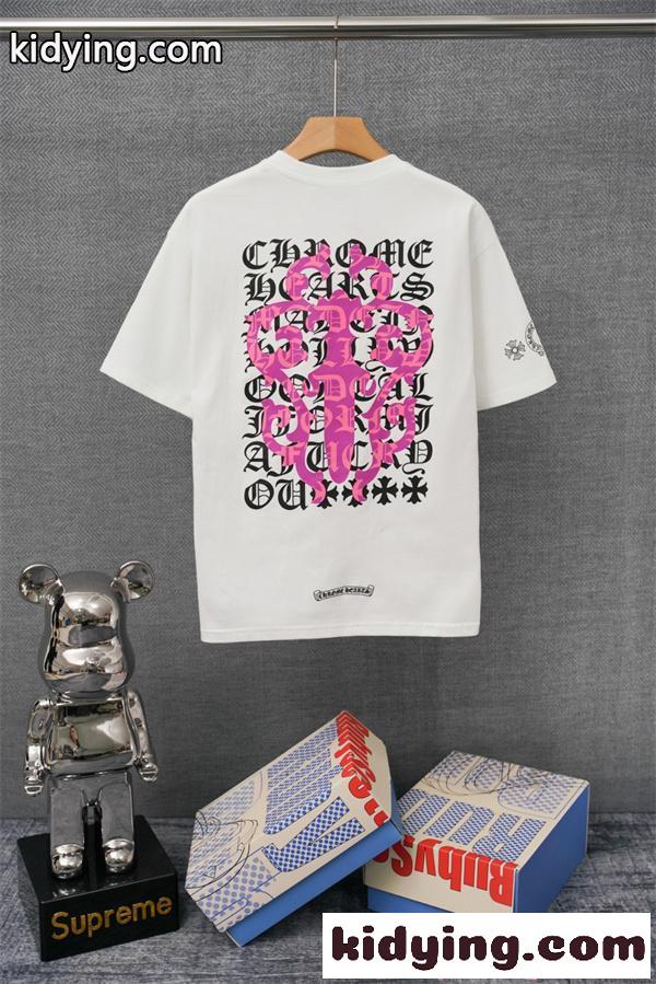 ピンククロス クロムハーツ スーパーコピー 半袖Tシャツ 胸ポケット付き ホワイト ブラック 夏 ストリート Chrome Hearts クロムハーツ-1