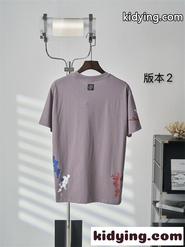 モーブグレー 半袖Tシャツ Louis Vuitton ルイヴィトン コピー ペイントスプラッシュ柄 クルーネック アートプリント ゆったりシルエット-1