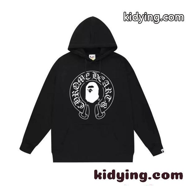 人気 新登場 コピー パーカー プリント 裏起毛ストリート 2026新作 CHROME HEARTS X BAPE-0