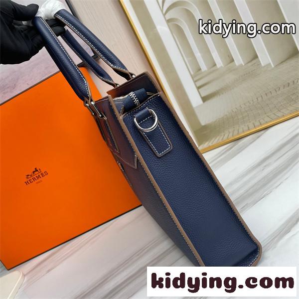 ネイビー ビジネストートバッグ HERMES エルメス コピー レザー調 ハンドバッグ ショルダーストラップ付き フラップデザイン-6
