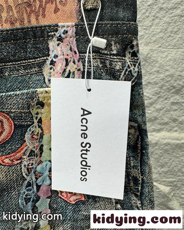 Acne デニムパンツ アクネストゥディオズ コピー ダークブルー チェーン装飾 ワイドシルエット 個性派-8