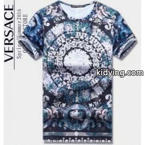 花模様のVERSACE ヴェルサーチ メンズクルーネックTシャツ 半袖 レッドとブルーの2色選択可能 激安大特価大人気_ヴェルサーチ VERSACE_ブランド コピー 激安(日本最大級)-1