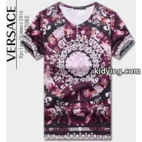 花模様のVERSACE ヴェルサーチ メンズクルーネックTシャツ 半袖 レッドとブルーの2色選択可能 激安大特価大人気_ヴェルサーチ VERSACE_ブランド コピー 激安(日本最大級)-0
