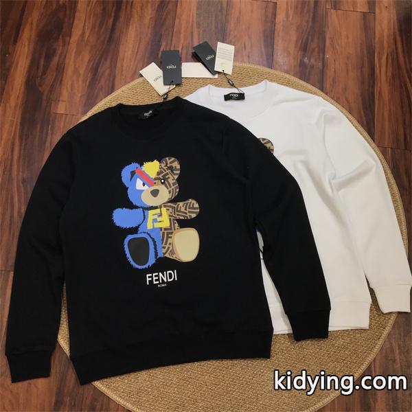 FENDI フェンディ 熊ロゴ高質量プリント 丸襟パーカー 2021新作 最高版本 人気偽物 新入荷-0