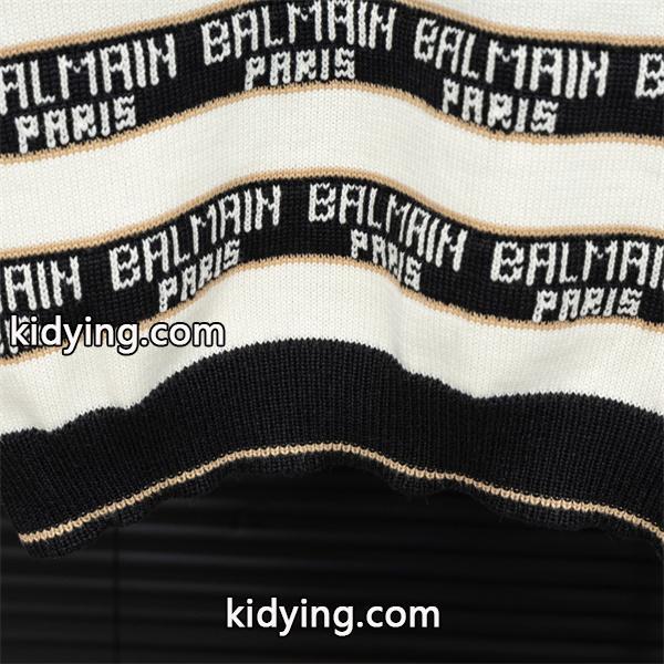 BALMAIN 偽物 秋冬ブランド 上質 ブラック × ホワイト ストライプ满印ロゴ ニットセーター バルマン-2