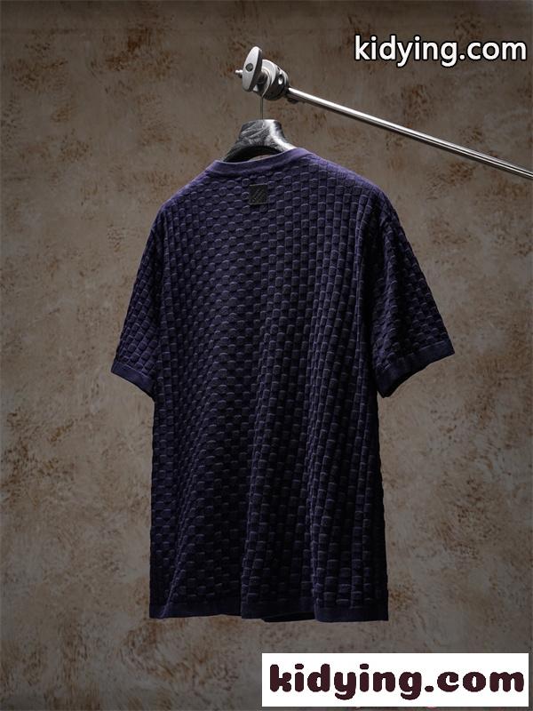 立体ジャガード テクスチャー 半袖ニットTシャツ 上質素材 厚手 高級感 ルーズフィット メンズ レディース ルイヴィトン コピー Louis Vuitton-1