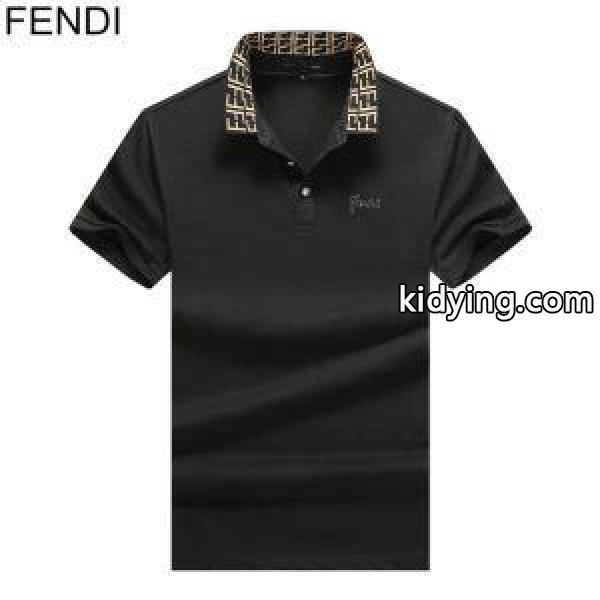 フェンディ tシャツ コピーFENDI赤字超特価安いtシャツメンズ半袖立つ襟デザインオフィスブラックホワイト赤色-0