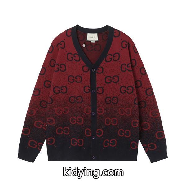 GUCCI 偽物 グラデーション GGロゴ カーディガン レッド ブラック ニット アウター グッチ-0
