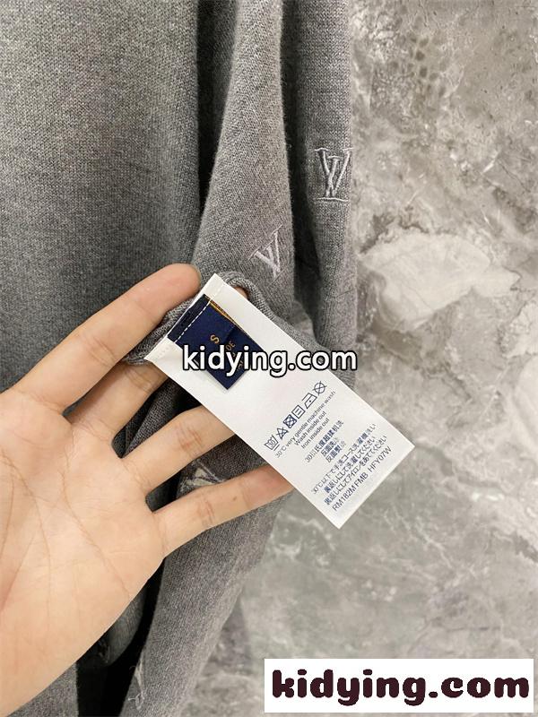 グレー 半袖ニットTシャツ Louis Vuitton LV総柄 ルイヴィトン コピー ワンポイントロゴ クルーネック リブ襟-6