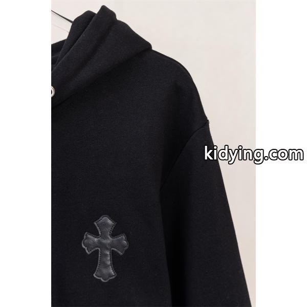 クロムハーツ コピー Chrome Hearts パーカー 新作 ブラック 十字刺繍 小ロゴ 快適フルジップ 秋冬注目トレンド-5