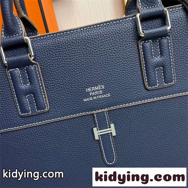 ネイビー ビジネストートバッグ HERMES エルメス コピー レザー調 ハンドバッグ ショルダーストラップ付き フラップデザイン-2