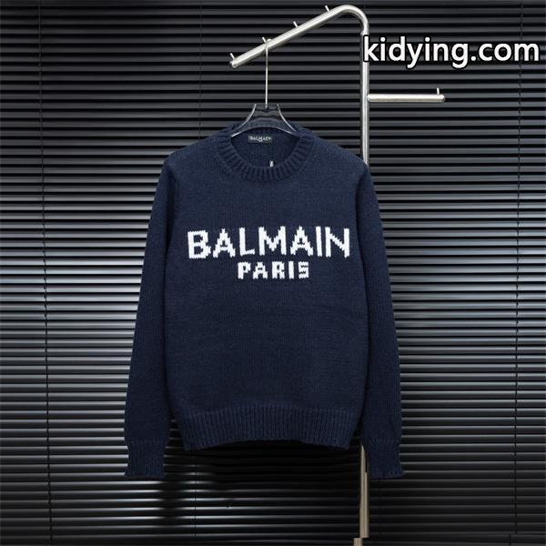 グレー 大ロゴ ニットセーター バルマン BALMAIN スーパーコピー 秋冬日常シンプル定番-1