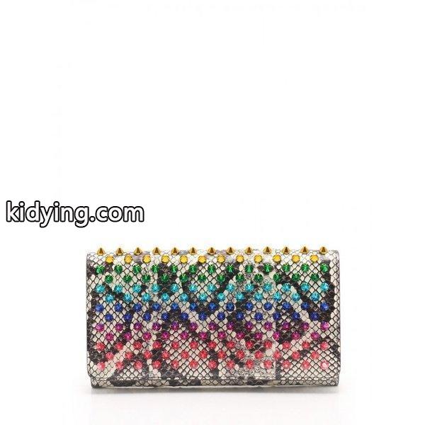 クリスチャン ルブタン Christian Louboutin マカロン 長財布 パイソン柄 レザー アイボリー 黒 マルチカラー スパイクスタッズ レディース 通販-0