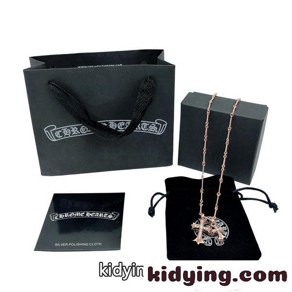ネックレス クロムハーツ コピー ダブルクロス ゴールドカラー ジルコニア装飾 チェーン付き ペンダント Chrome Hearts-3