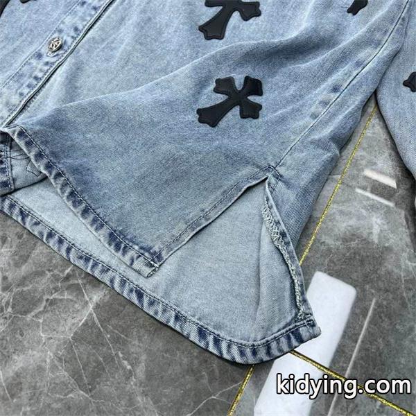 クロムハーツ コピー 個性的 クール デニムシャツ クロスワッペン デザイン CHROME HEARTS-2