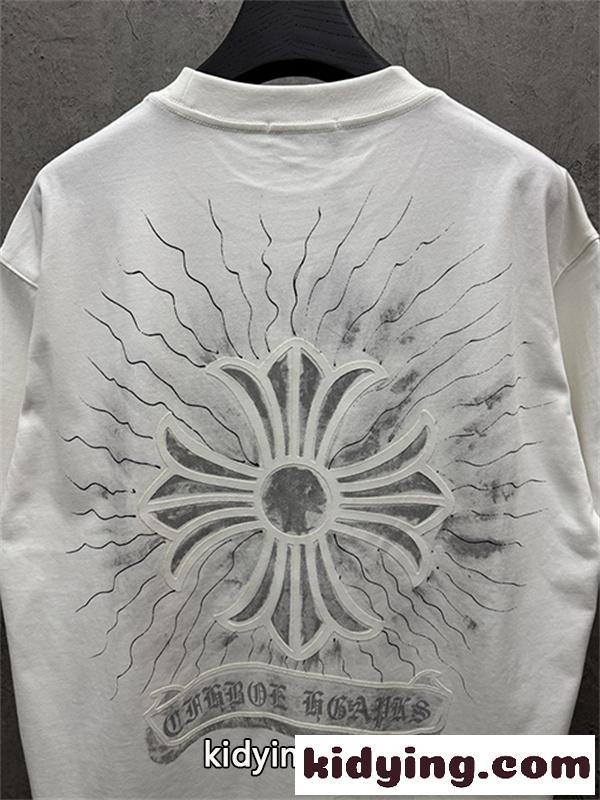 ブラック 半袖Tシャツ Chrome Hearts マルチカラークロスプリント クロムハーツ コピー ペイントスプラッシュ クルーネック ゆったりシルエット-4