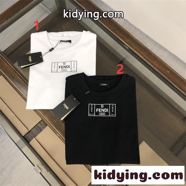 FENDI 洗練 スクエアロゴ フェンディ コピー ホワイト 半袖 Tシャツ ミニマル シンプル きれいめ-1