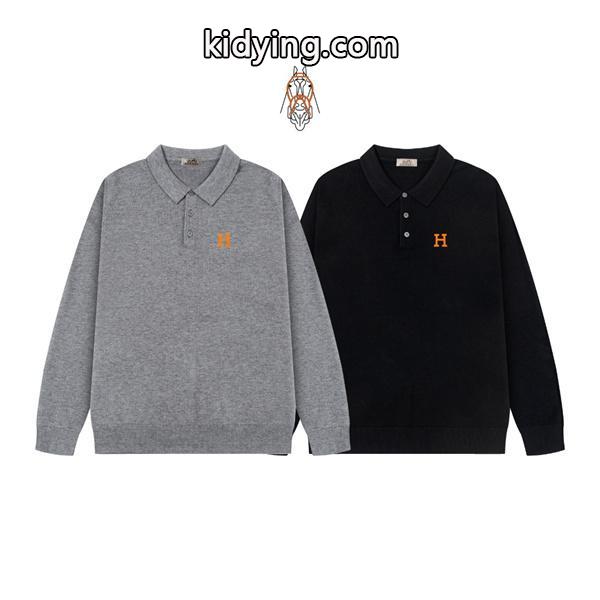 シック グレー＆ブラック 人気爆発 HERMES エルメス コピー ポロセーター 上品カジュアル-8