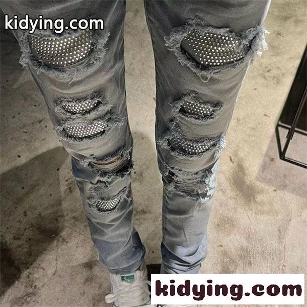 ダメージ加工 デニムパンツ AMIRI ライトブルー クラッシュ ストリート系 個性 アミリ コピー-3