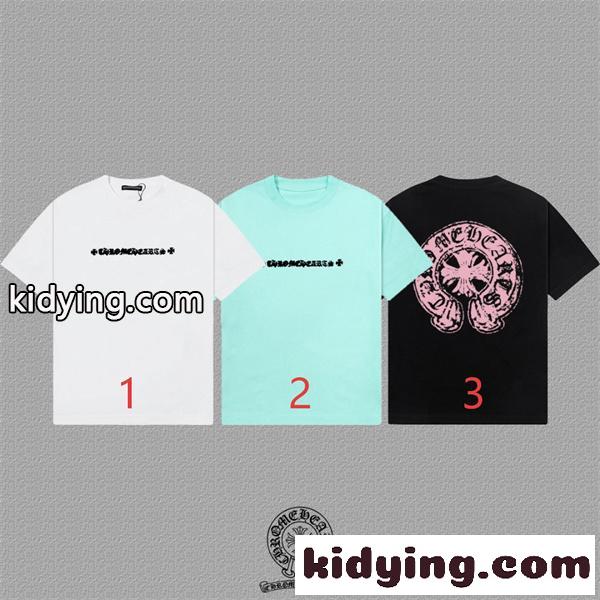 ミントグリーン ホワイト 半袖Tシャツ Chrome Hearts フロントロゴ クロムハーツ コピー クロス文字プリント クルーネック シンプルデザイン-0