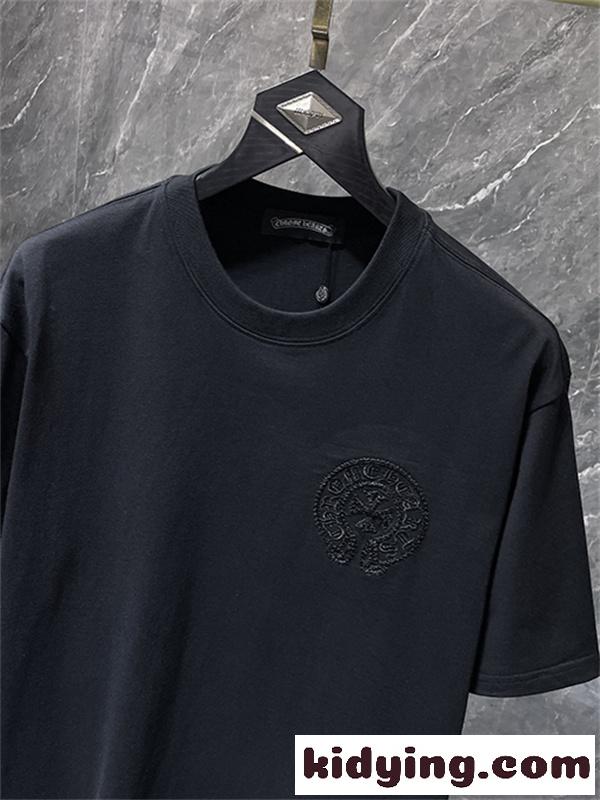 バックプリントTシャツ Chrome Hearts クロムハーツ コピー トーンオンクロス柄 半袖 丸首 ストリートカジュアル-3