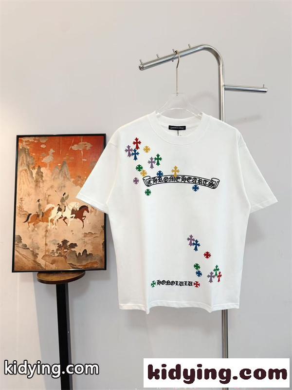 CHROME HEARTS 人気 カラフルクロス ロゴ刺繍 ブラック 半袖 Tシャツ 映えデザイン クロムハーツ コピー-6