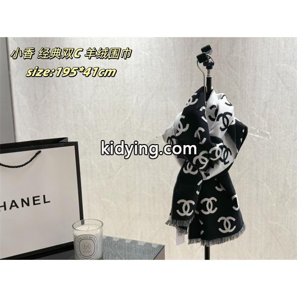 CHANEL シャネル 2025秋冬新作 经典ダブルC柄 カシミヤ混ウールマフラー ブラック×ホワイト 高級感抜群-1