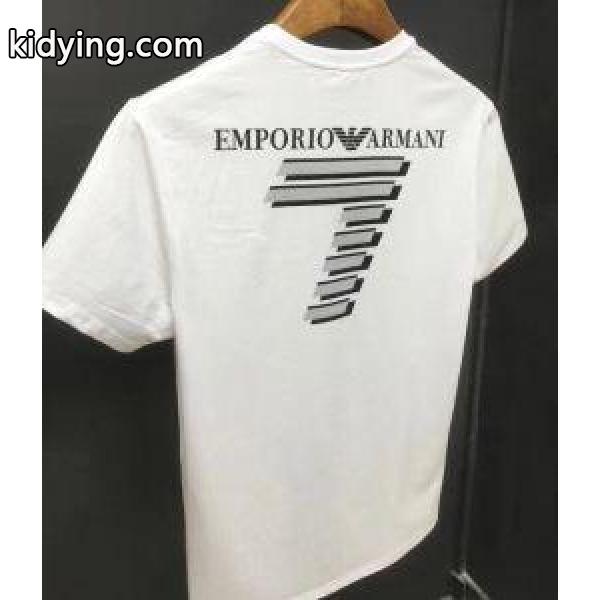 海外セレブ定番愛用ARMANIアルマーニ通販コピーホワイト刺繍ロゴクルーネックビジネス用メンズ半袖Tシャツ-1