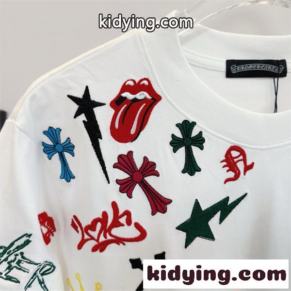 クロムハーツ コピー Tシャツ 多彩刺繍 ブラック 星 十字架 Chrome Hearts カジュアル 日常-8