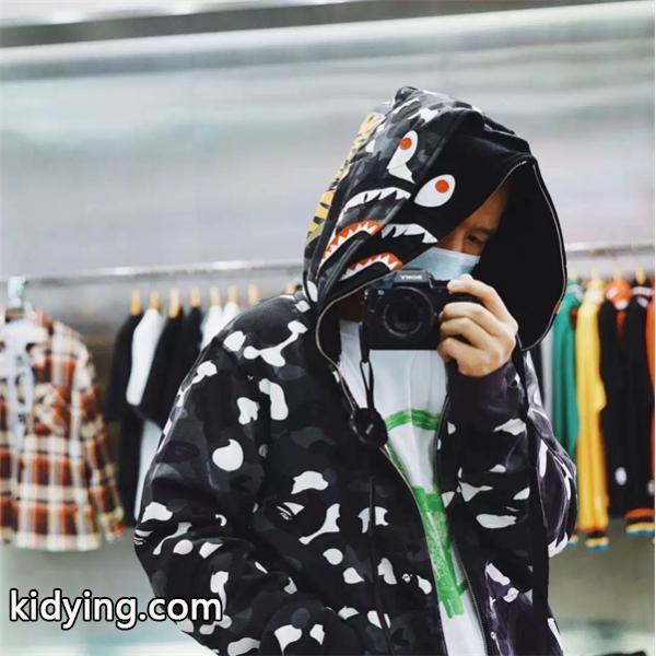 ブラック カモフラージュ シャーク 連帽 ジップアップ ベイプ BAPE 偽物 秋冬 個性 トレンディ-3