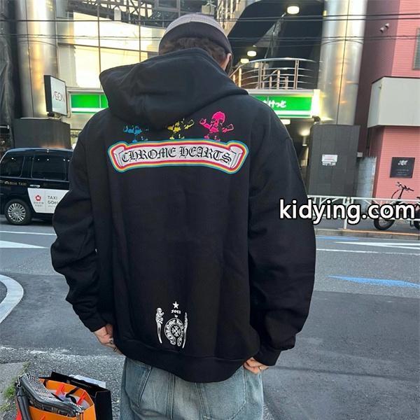 人気上昇 カラーポップ ブラック ストリート映え 新着トレンド クロムハーツ 偽物 Chrome Hearts パーカー-1