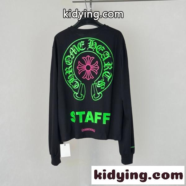 2026新作 Chrome Hearts N级品 クロムハーツ ロングTシャツ STAFFホースシュー ネオンプリント 長袖 カットソー 人気アイテム 男女兼用-1