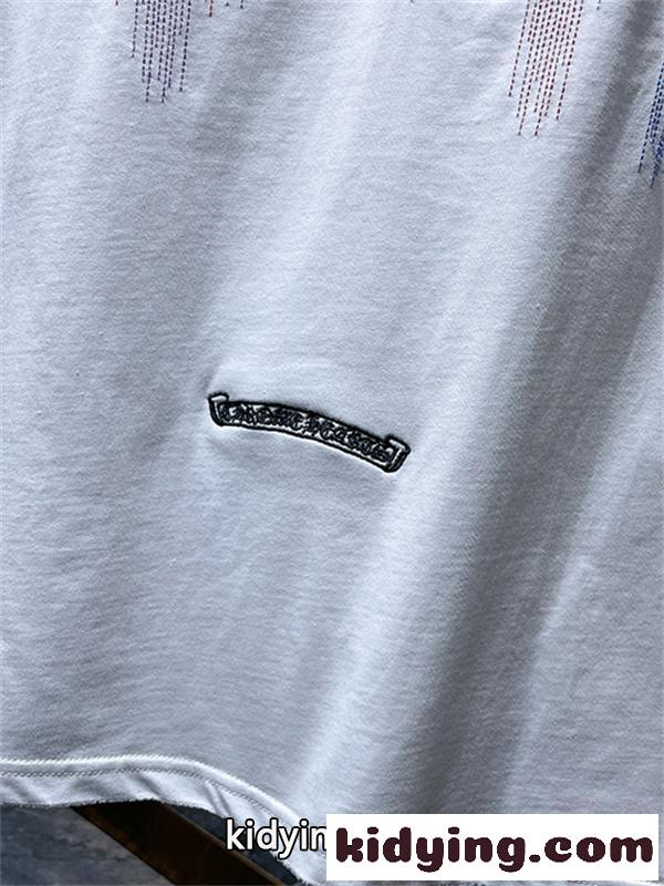 ホワイト 半袖Tシャツ Chrome Hearts クロムハーツ コピー マルチカラークロスロゴ バックデザイン 丸首 リラックスフィット ブラック-9