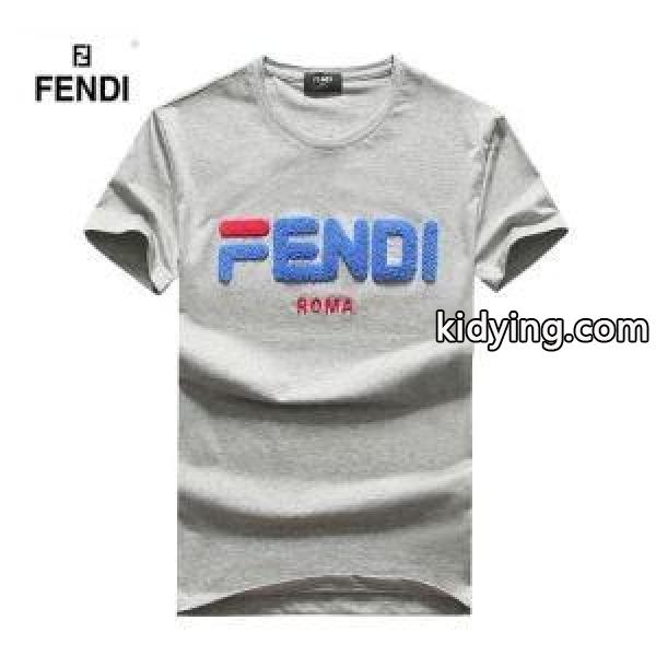 フェンディ スーパー コピーFENDI最安値セールロゴプリントＴシャツ流麗なシルエット男性用黒白イエローグレー-2